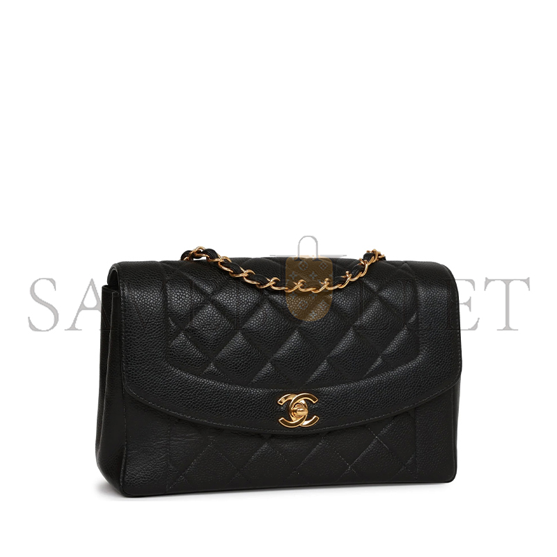 Ch*el medium diana flap bag black caviar gold hardware a2221 (22.5*14*7cm)